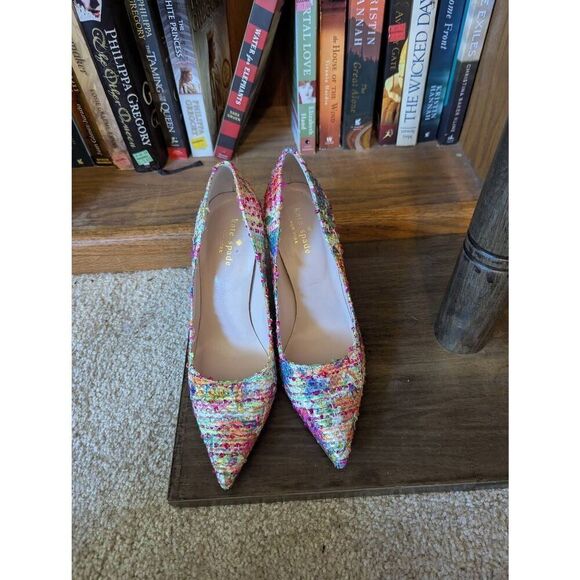 Kate Spade Women's 7.5B Leather Pointed Toe Multicolored Pump Heels Retro - Picture 1 of 5